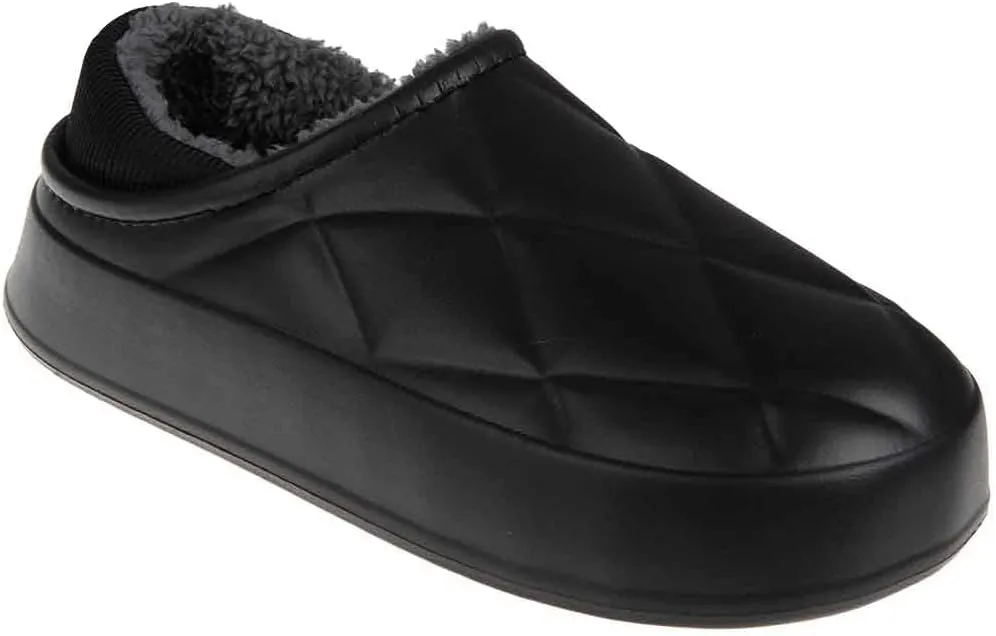 Foamwalk Women's Platform Clogs - Quilted Fuzzy Clogs for Women, Faux Fur Lined Fall Slippers for Women