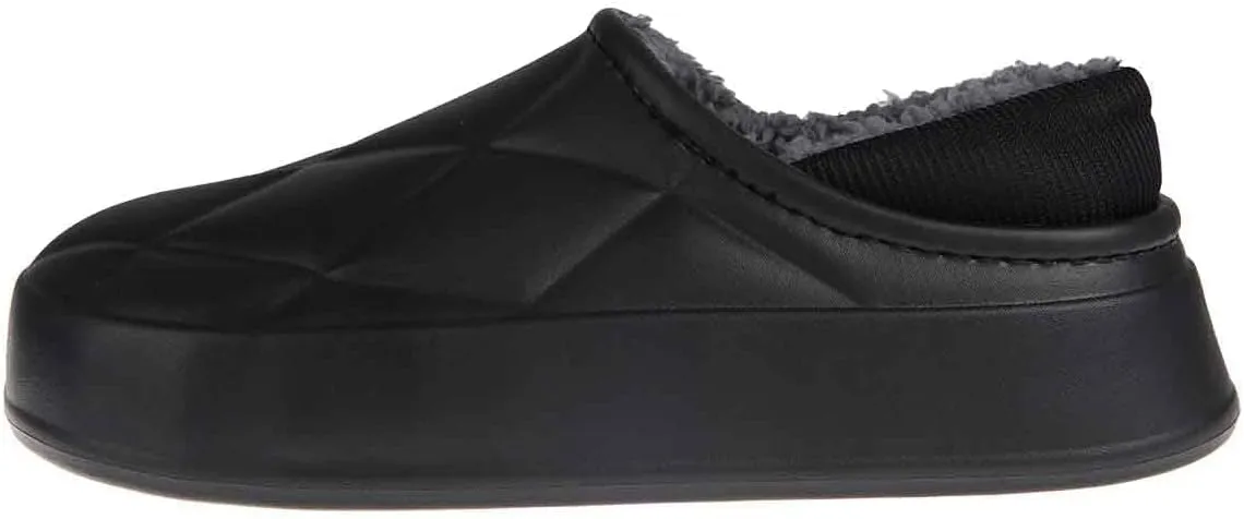 Foamwalk Women's Platform Clogs - Quilted Fuzzy Clogs for Women, Faux Fur Lined Fall Slippers for Women