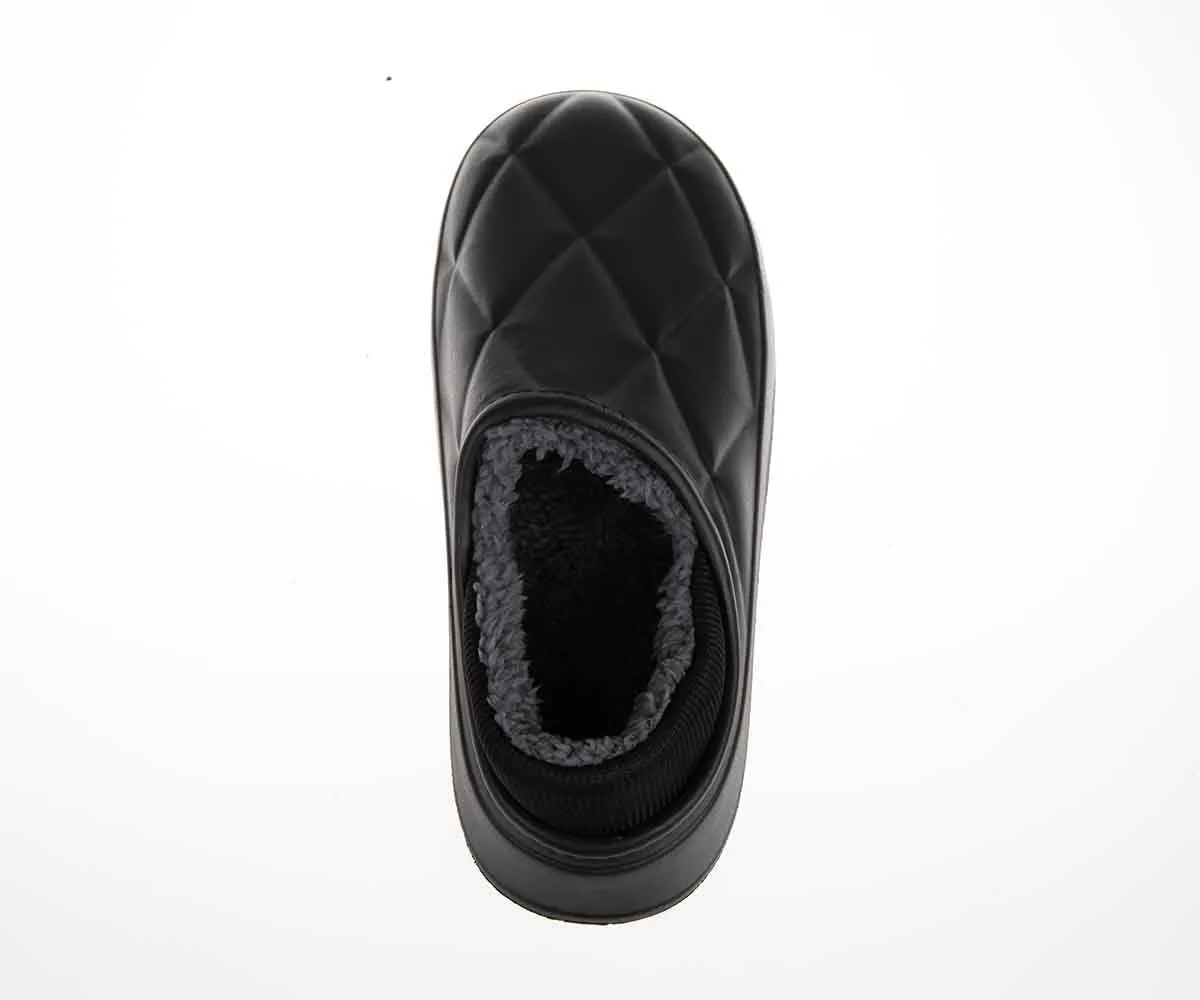 Foamwalk Women's Platform Clogs - Quilted Fuzzy Clogs for Women, Faux Fur Lined Fall Slippers for Women