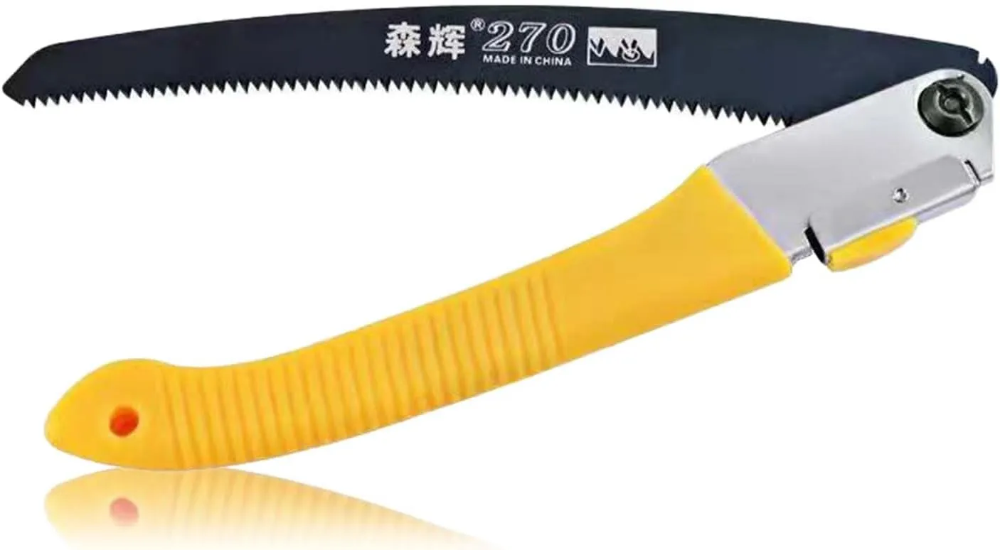 Foldable Blue-Tempered Triple-Edge SK5 Steel Woodworking & Gardening Pruning Saw - 550mm Overall Length, 270mm Blade, 62Mn Steel, Anti-Slip Handle, Safety Lock