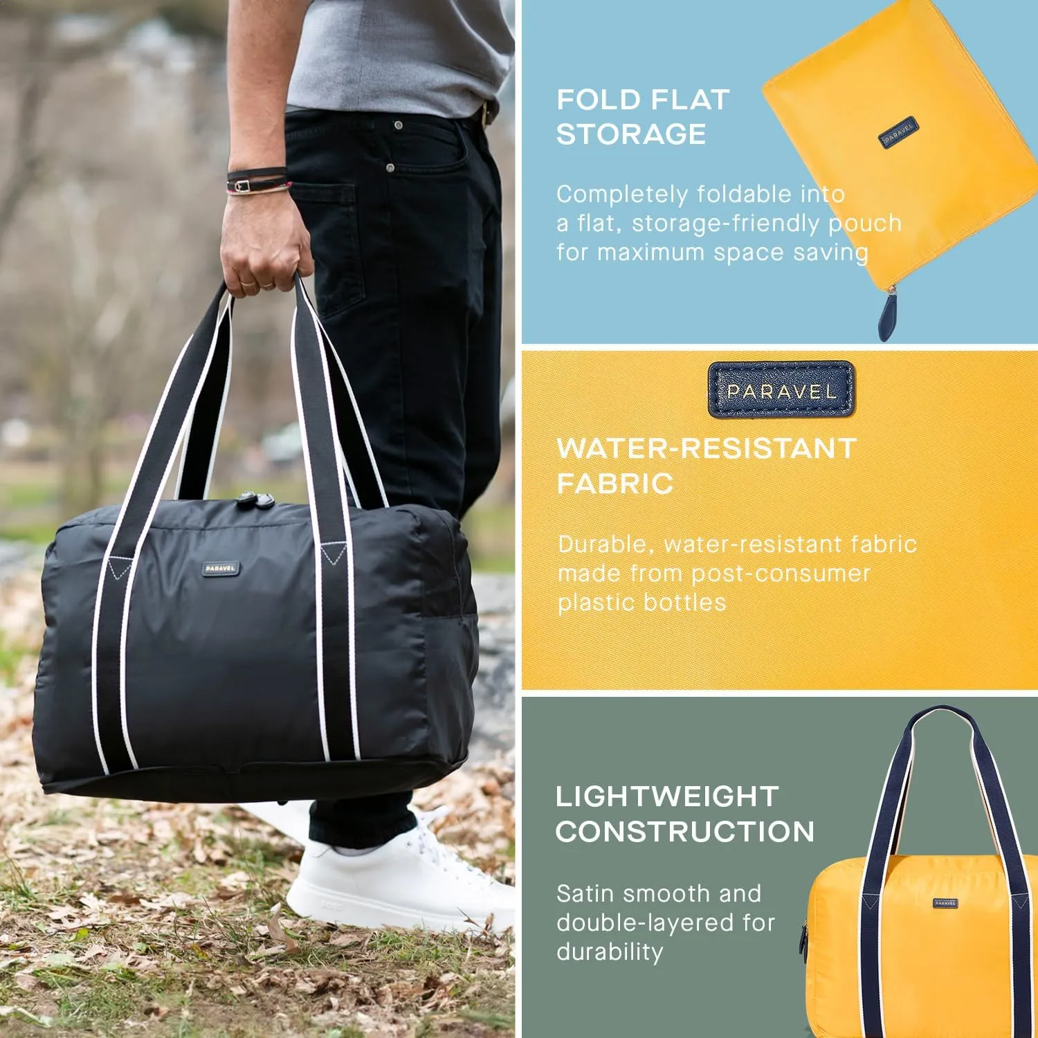 Foldable Duffle Bag for Travel | Lightweight, Water-Resistant, Multifunctional Carry On Bag | Sustainable and Durable Nylon