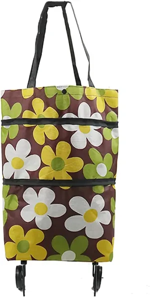 Foldable Lightweight Portable Reusable Shopping Cart with Wheels, Brown Flora
