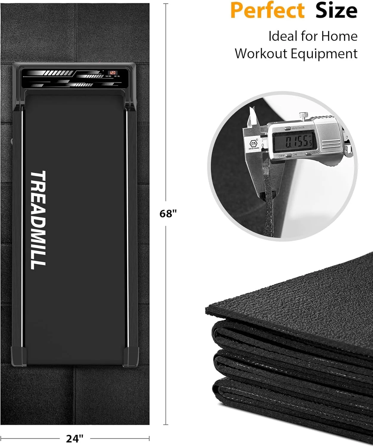 Foldable Rubber Treadmill Mat - Exercise Bike Mat with Waterproof Non-Slip Shock Absorption, Exercise Equipment Mat to Protect Floor for Home Gym Workout