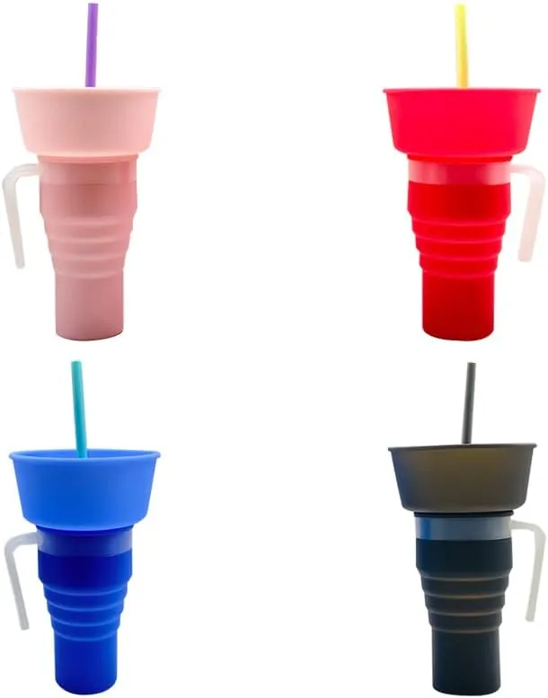 Foldable Snack Cup - Ideal Choice for Family Movie Nights - Multipurpose Water Bottle with Popcorn Holder - Convenient and Portable Travel Essential - Food-Grade Material for Hygienic and Safe (black)