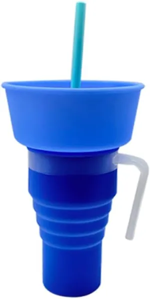 Foldable Snack Cup - Ideal Choice for Family Movie Nights - Multipurpose Water Bottle with Popcorn Holder - Convenient and Portable Travel Essential - Food-Grade Material for Hygienic and Safe (bule)