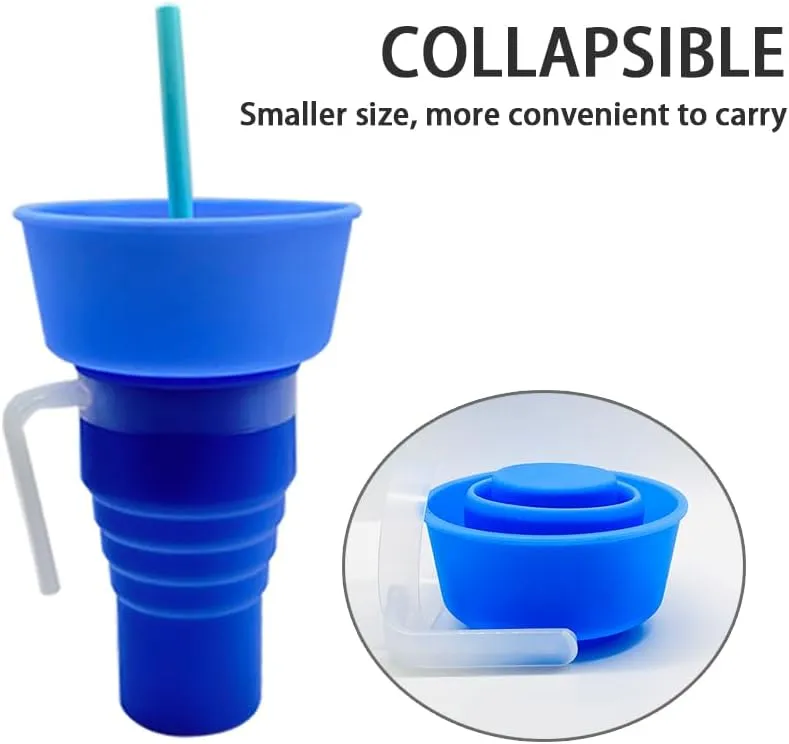 Foldable Snack Cup - Ideal Choice for Family Movie Nights - Multipurpose Water Bottle with Popcorn Holder - Convenient and Portable Travel Essential - Food-Grade Material for Hygienic and Safe (bule)
