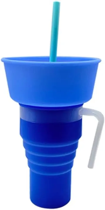 Foldable Snack Cup - Ideal Choice for Family Movie Nights - Multipurpose Water Bottle with Popcorn Holder - Convenient and Portable Travel Essential - Food-Grade Material for Hygienic and Safe (bule)