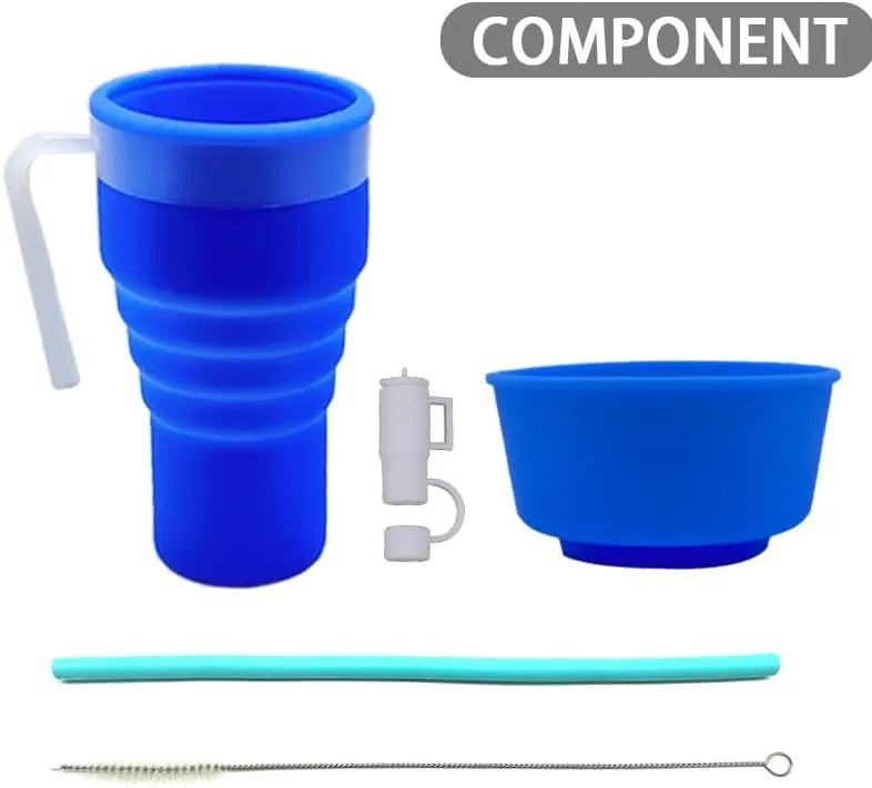 Foldable Snack Cup - Ideal Choice for Family Movie Nights - Multipurpose Water Bottle with Popcorn Holder - Convenient and Portable Travel Essential - Food-Grade Material for Hygienic and Safe (bule)