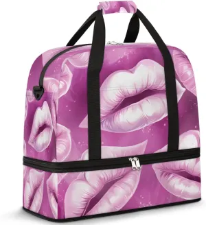 Foldable Travel Duffel Bag for Women, Overnight Weekender Bag Lips Pattern Carry on Duffel Bag Luggage Sports Gym Tote Bag with Shoes Compartment, Water Rresistant Shoulder Bag,C641