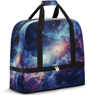 Foldable Travel Duffel Bag for Women, Universe Nebula Overnight Weekender Bag Carry on Duffel Bag Luggage Sports Gym Tote Bag with Shoes Compartment, Water Rresistant Shoulder Bag