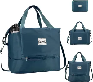 Foldable Travel Duffle Bag, 40L Expandable Weekender Bag for Women, Overnight Carry On Sport Gym Tote with Bottle Holder