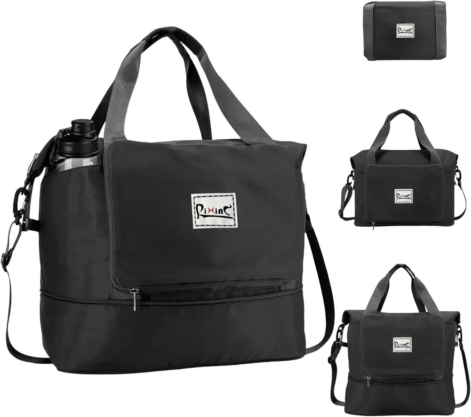 Foldable Travel Duffle Bag, 40L Expandable Weekender Bag for Women, Overnight Carry On Sport Gym Tote with Bottle Holder