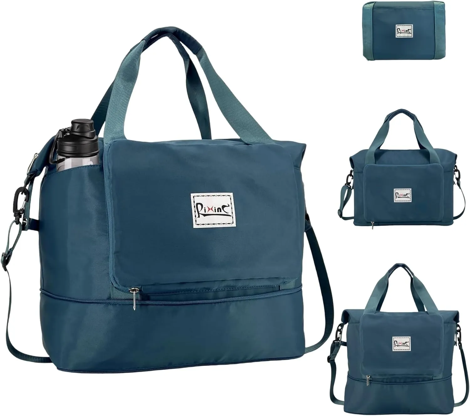 Foldable Travel Duffle Bag, 40L Expandable Weekender Bag for Women, Overnight Carry On Sport Gym Tote with Bottle Holder