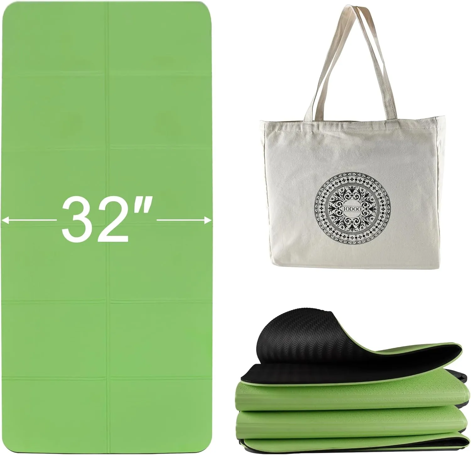 Foldable Yoga Mat 72" L x 32" W x 0.32 Inch Extra Thicked and Wided, Folding Yoga Mat for Travel with Canvas Carrying Bag, Non-Slip TPE Exercise Pilates Mat