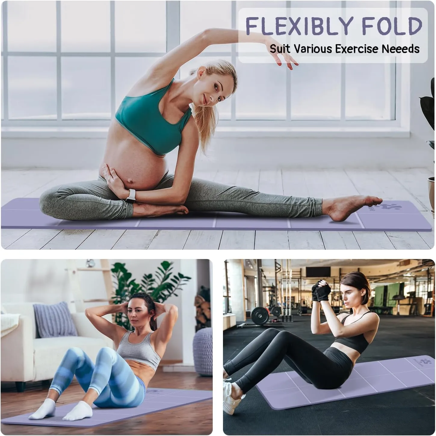 Foldable Yoga Mat for Travel -72''x24'' Portable 6mm/8mm Thick Fitness&Exercise Mat with Storage Bag, Non-Slip TPE Folding Workout Mat for Yoga, Pilates, Stretching, Home Fitness