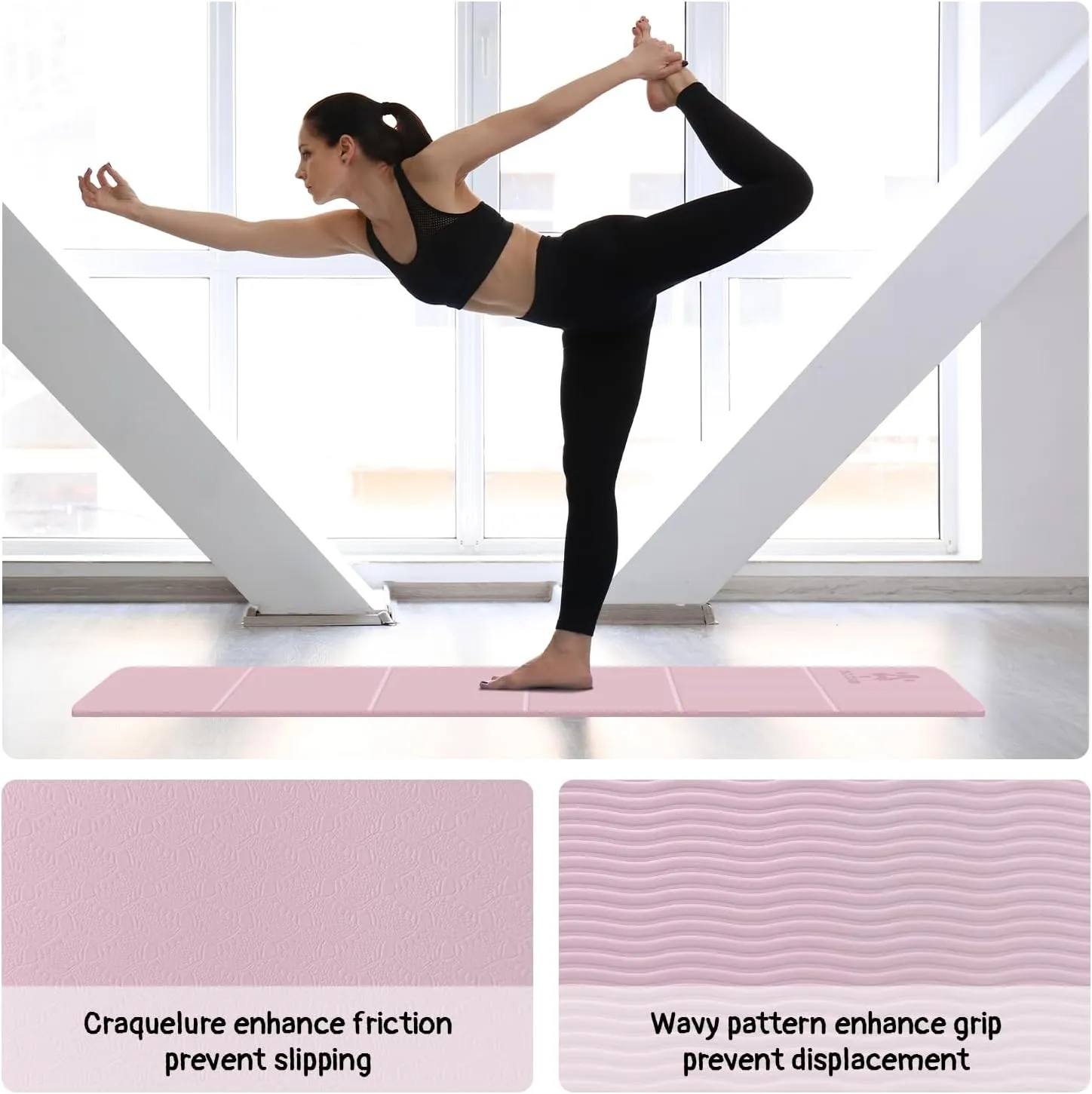 Foldable Yoga Mat for Travel -72''x24'' Portable 6mm/8mm Thick Fitness&Exercise Mat with Storage Bag, Non-Slip TPE Folding Workout Mat for Yoga, Pilates, Stretching, Home Fitness