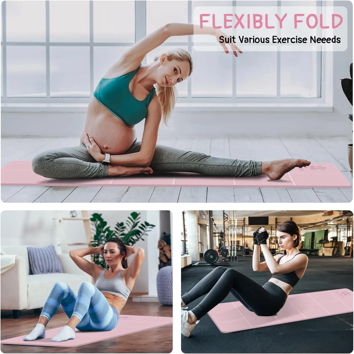 Foldable Yoga Mat for Travel -72''x24'' Portable 6mm/8mm Thick Fitness&Exercise Mat with Storage Bag, Non-Slip TPE Folding Workout Mat for Yoga, Pilates, Stretching, Home Fitness
