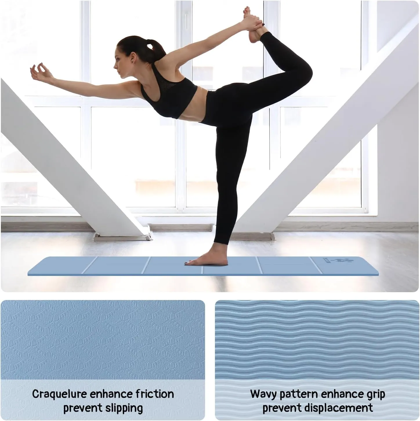 Foldable Yoga Mat for Travel -72''x24'' Portable 6mm/8mm Thick Fitness&Exercise Mat with Storage Bag, Non-Slip TPE Folding Workout Mat for Yoga, Pilates, Stretching, Home Fitness