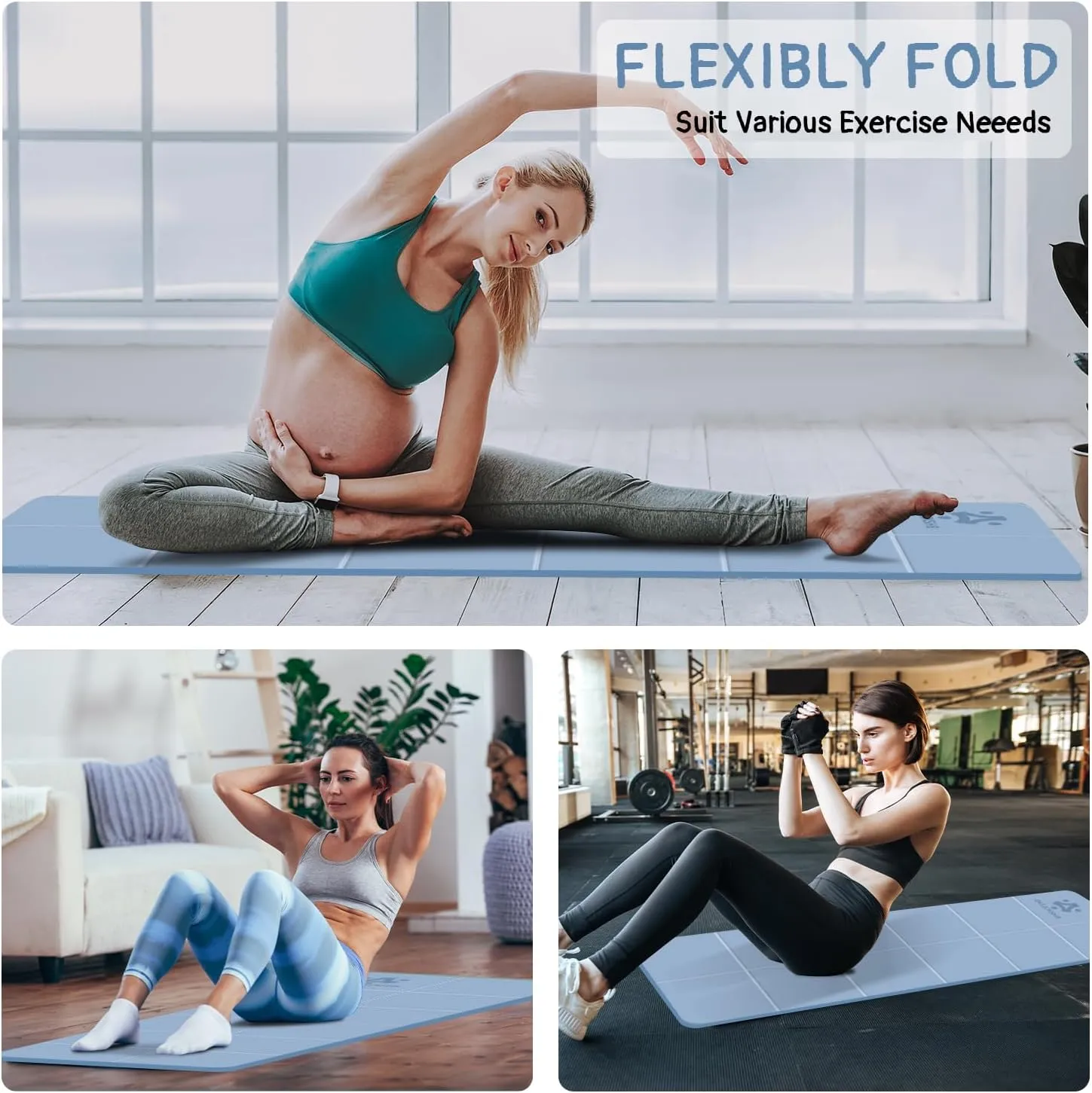 Foldable Yoga Mat for Travel -72''x24'' Portable 6mm/8mm Thick Fitness&Exercise Mat with Storage Bag, Non-Slip TPE Folding Workout Mat for Yoga, Pilates, Stretching, Home Fitness