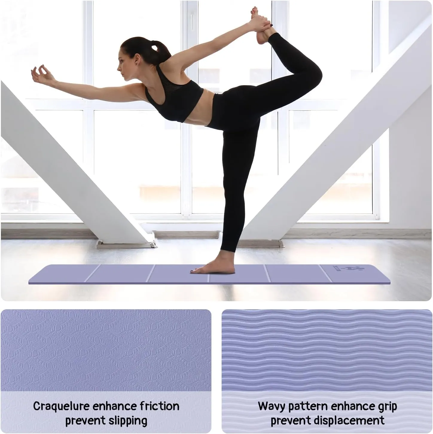 Foldable Yoga Mat for Travel -72''x24'' Portable 6mm/8mm Thick Fitness&Exercise Mat with Storage Bag, Non-Slip TPE Folding Workout Mat for Yoga, Pilates, Stretching, Home Fitness