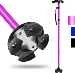 Folding Cane with Led Light, Adjustable Canes for Men and Women, Walking Stick for Elderly with Cushion Handle and Pivoting Quad Base for Hiking Mountain Climbing Backpacker…