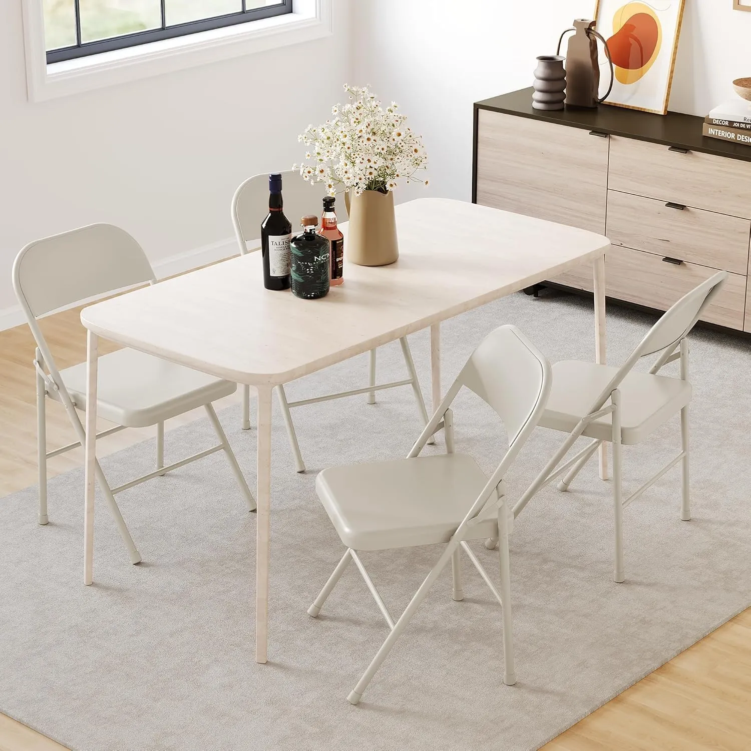 Folding Chairs Set of 4, Portable & Stackable Commercial Seat with Metal Frame, Heavy Duty Foldable Chairs for Office Wedding Party, 350 Pound Capacity, Beige