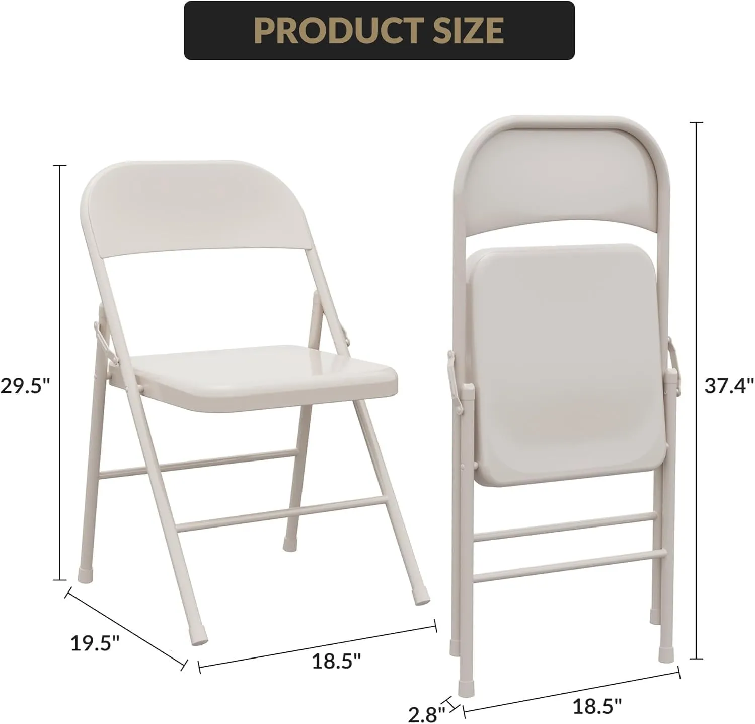 Folding Chairs Set of 4, Portable & Stackable Commercial Seat with Metal Frame, Heavy Duty Foldable Chairs for Office Wedding Party, 350 Pound Capacity, Beige