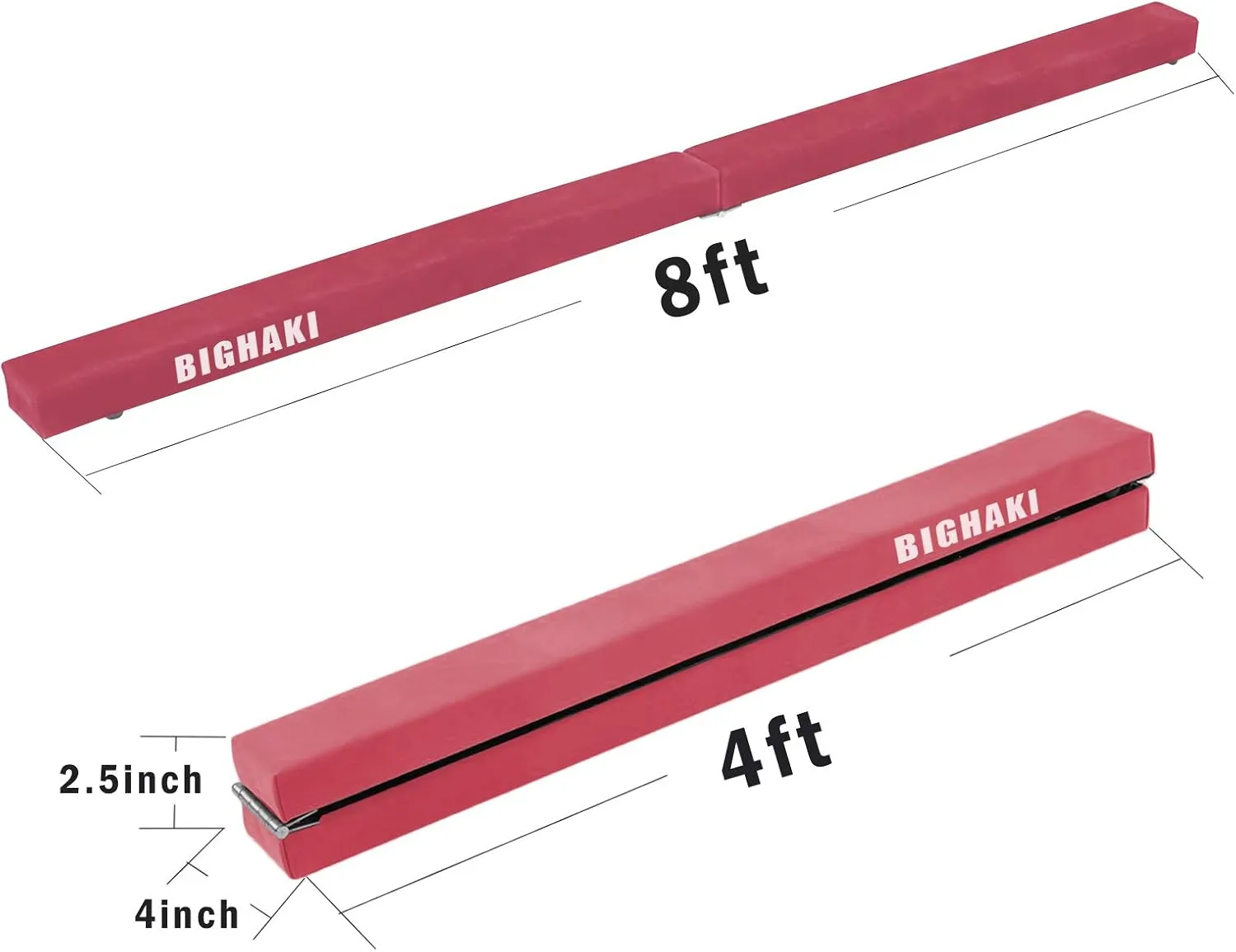 Folding Gymnastics Beam 8FT, Floor Gymnastics Equipment for Gymnast Kids Adults, Non Slip Rubber Base, Professional Balance Beam for Home Training