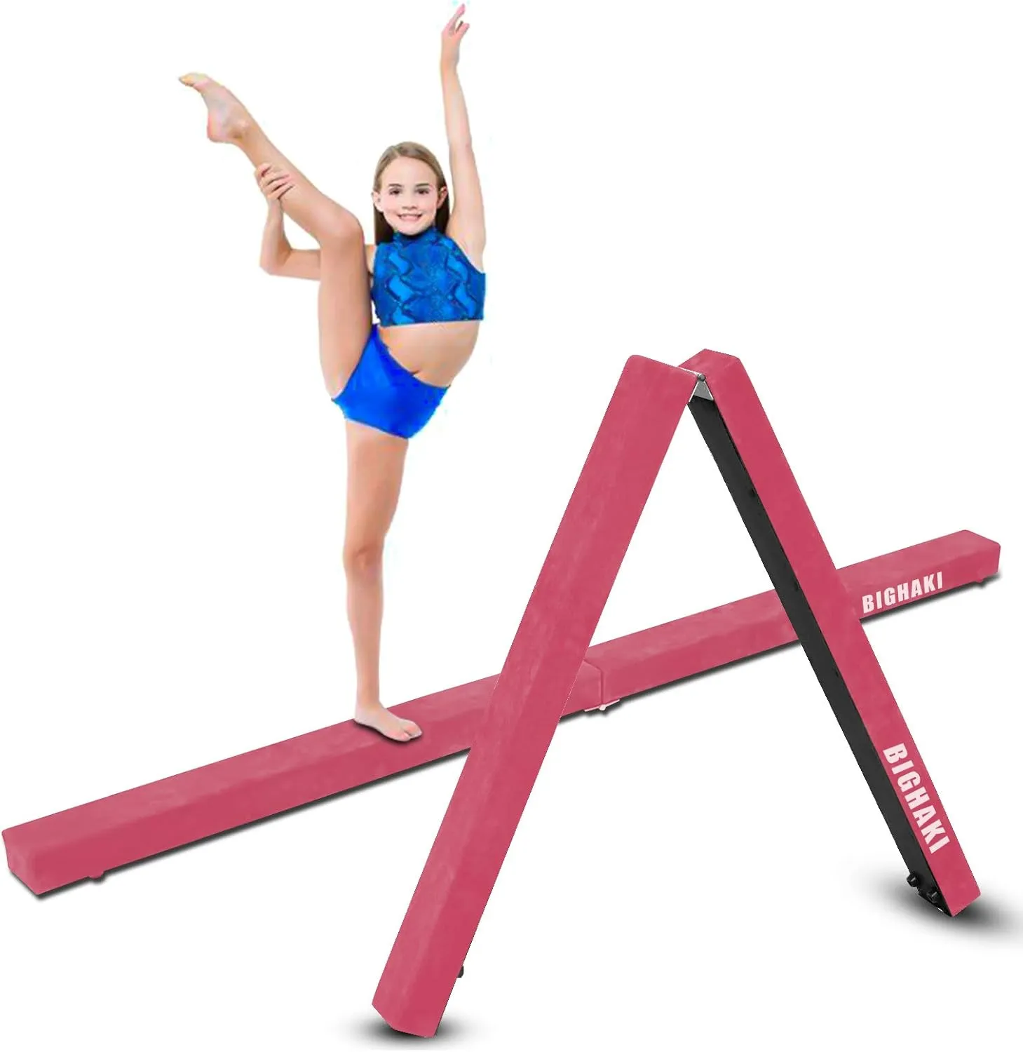 Folding Gymnastics Beam 8FT, Floor Gymnastics Equipment for Gymnast Kids Adults, Non Slip Rubber Base, Professional Balance Beam for Home Training