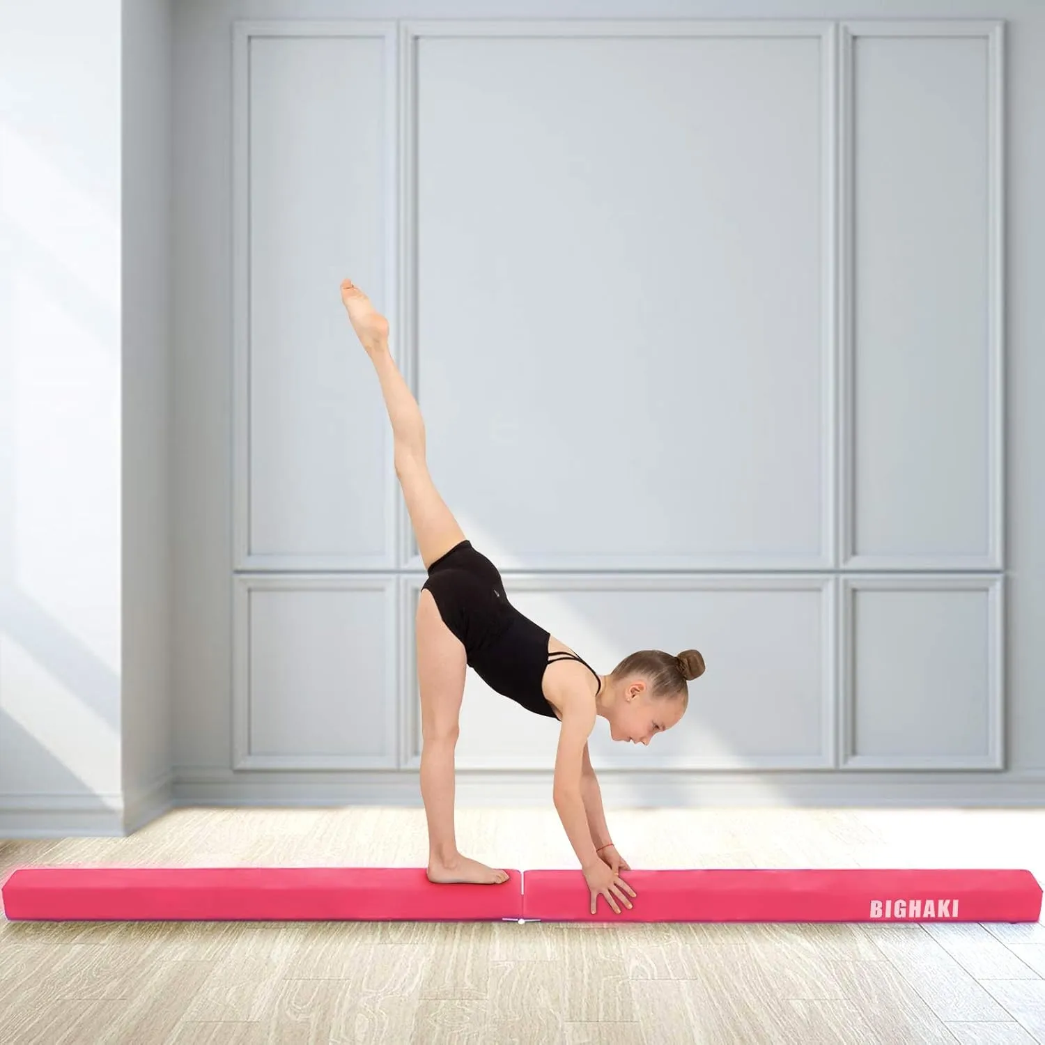 Folding Gymnastics Beam 8FT, Floor Gymnastics Equipment for Gymnast Kids Adults, Non Slip Rubber Base, Professional Balance Beam for Home Training