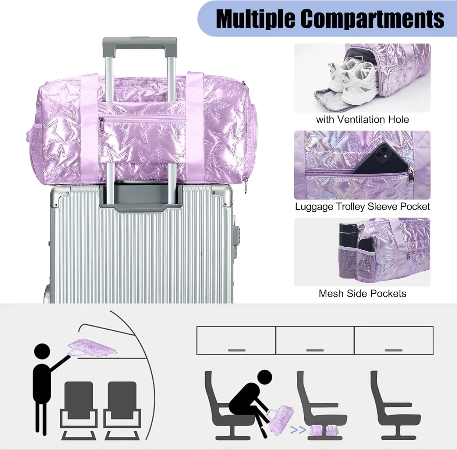Forestfish Dance Bag For Girls, Small Gym Bag With Shoes Compartment Weekender Overnight Bag For Travel Lightweight Waterproof