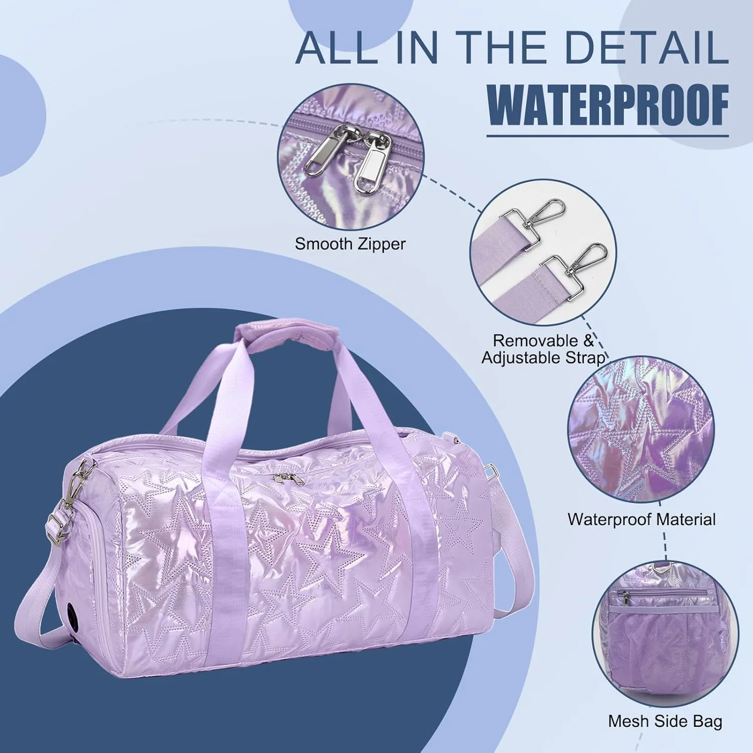 Forestfish Dance Bag For Girls, Small Gym Bag With Shoes Compartment Weekender Overnight Bag For Travel Lightweight Waterproof