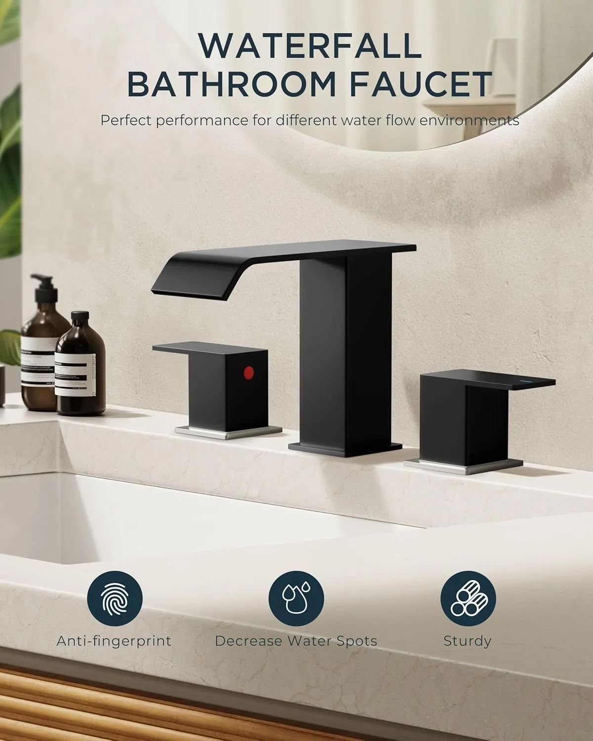FORIOUS Brushed Nickel and Matte Black Bathroom Faucet 2 Handles, 8 Inch Widespread Bathroom Faucet for 3 Hole Sink with Metal Pop Up Drain, for Vanity RV Restroom Camper
