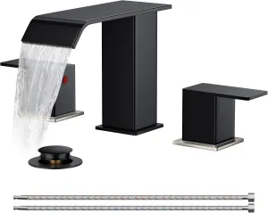 FORIOUS Brushed Nickel and Matte Black Bathroom Faucet 2 Handles, 8 Inch Widespread Bathroom Faucet for 3 Hole Sink with Metal Pop Up Drain, for Vanity RV Restroom Camper