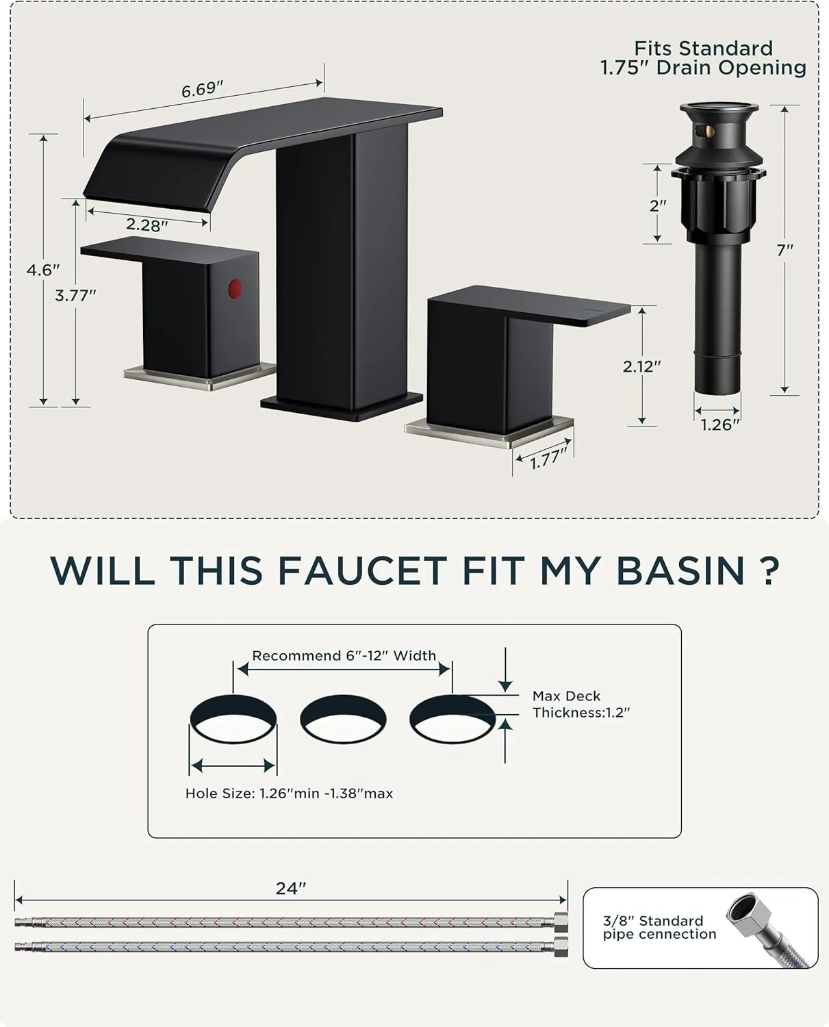 FORIOUS Brushed Nickel and Matte Black Bathroom Faucet 2 Handles, 8 Inch Widespread Bathroom Faucet for 3 Hole Sink with Metal Pop Up Drain, for Vanity RV Restroom Camper
