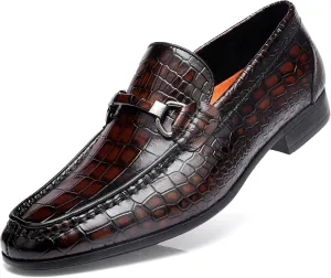 Formal Dress Shoes for Mens, Premium Crocodile Printed Mens Leather Slip on Dress Shoes, Party Wedding Shoes Bit Loafer