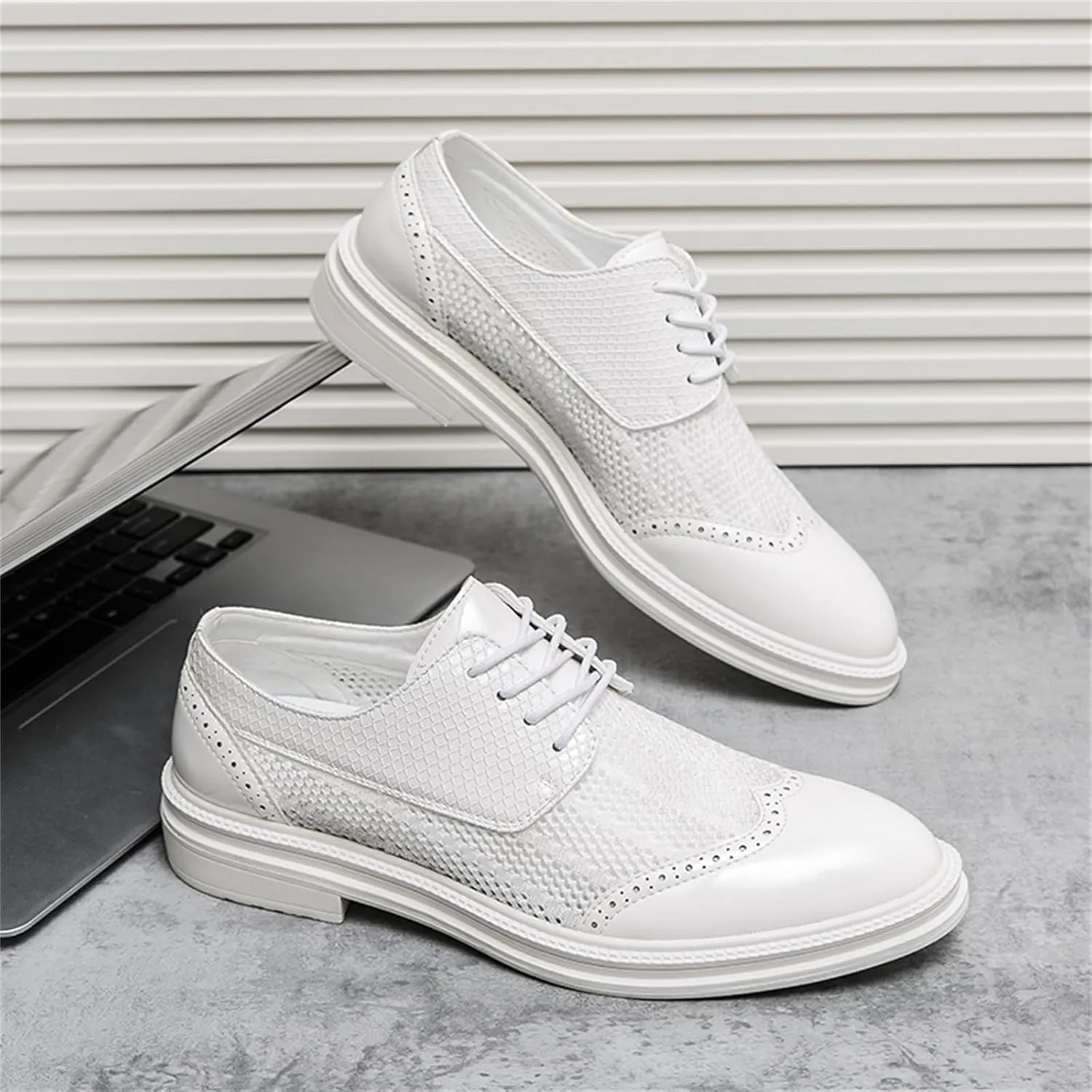 FOTN Mens Hollowed Mesh Brogue Formal Oxford Shoes Casual Lightweight Wingtip Business Dress Work Derby Shoes