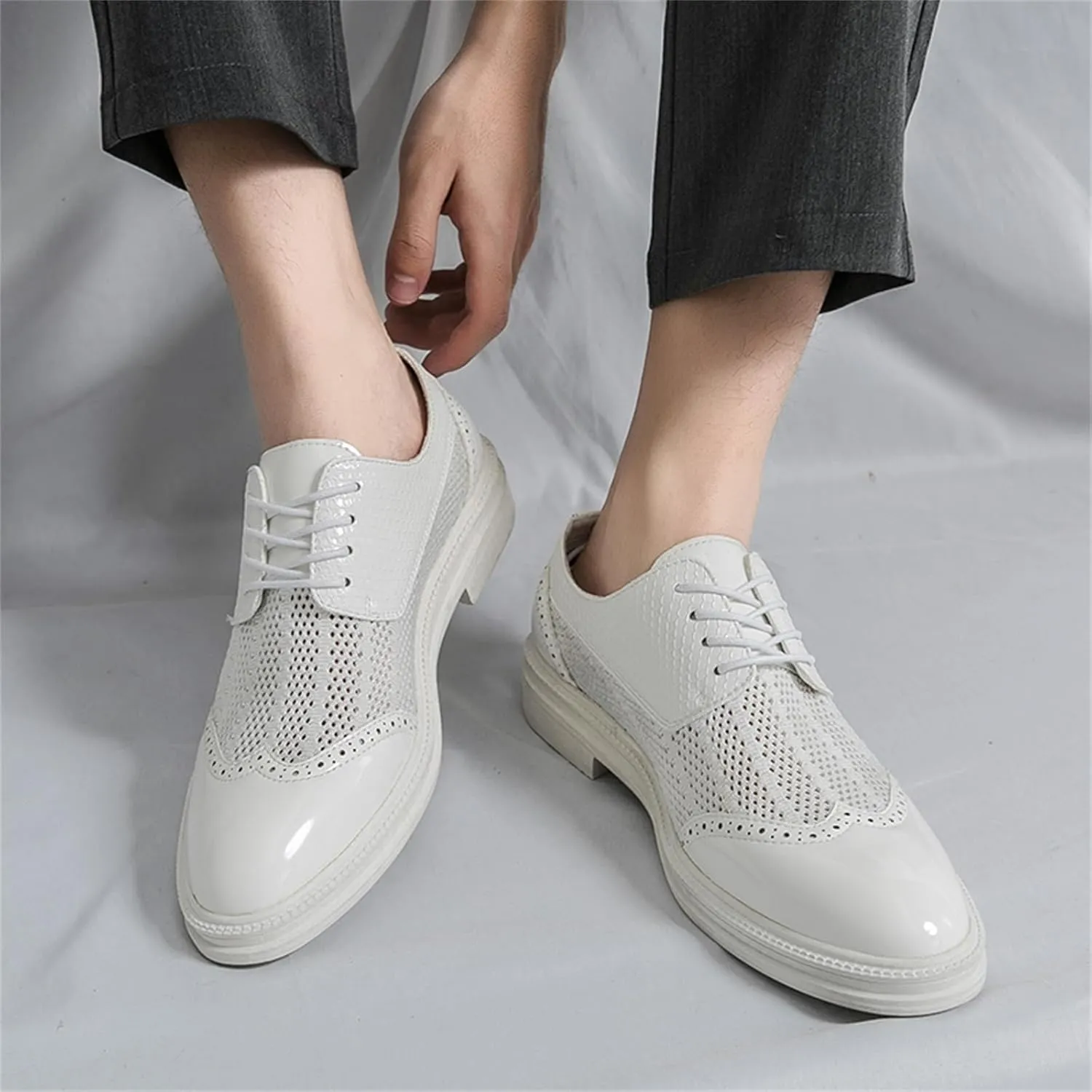 FOTN Mens Hollowed Mesh Brogue Formal Oxford Shoes Casual Lightweight Wingtip Business Dress Work Derby Shoes