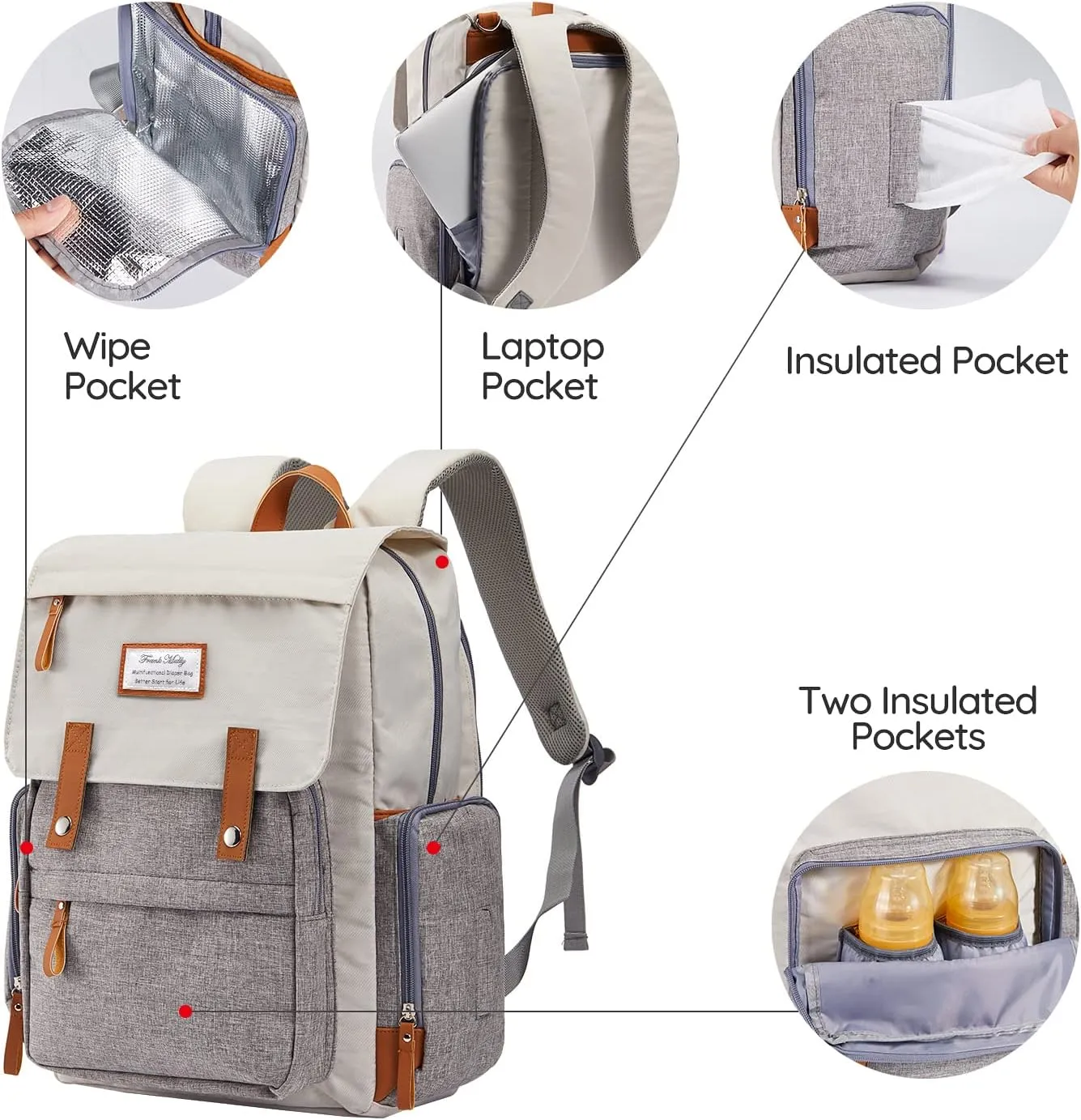 Frank Mully Diaper Bag Backpack Large Multifunction Travel Baby Bag for Mom Dad Cream White