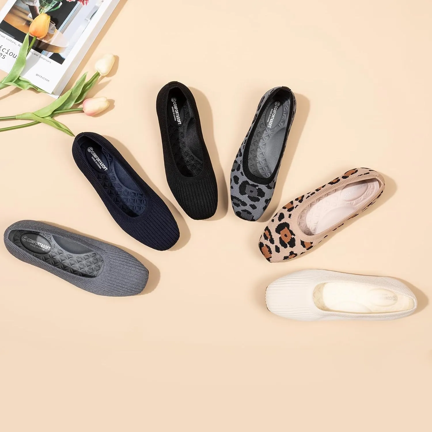Frank Mully Women's Flats Square Toe Flats Comfortable Slip on Washable Ballet Flats Shoes for Women Dressy Work