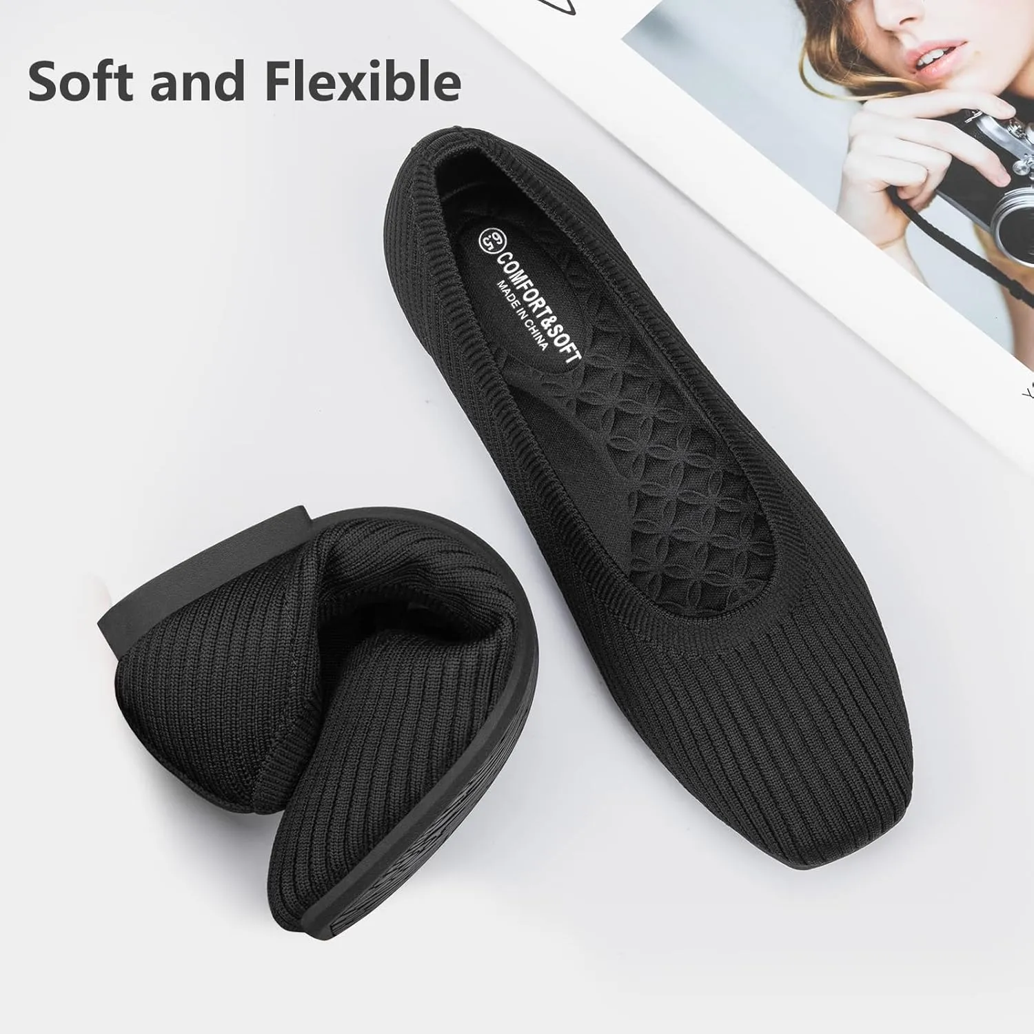Frank Mully Women's Flats Square Toe Flats Comfortable Slip on Washable Ballet Flats Shoes for Women Dressy Work