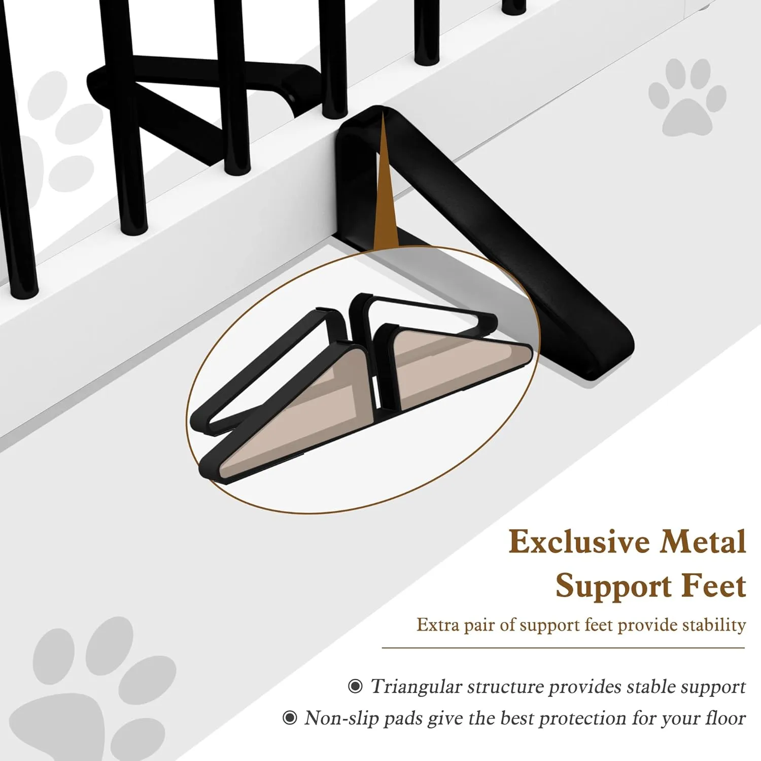 Freestanding Pet Gate Metal Support Feet, Triangle Support Feet Set of 2 for Extra Wide Foldable Pet Gate, Easy to Install, A Pair of Safety Fence Feet for Wooden Dog Gate, Black