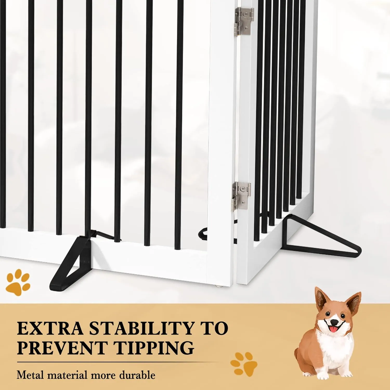 Freestanding Pet Gate Metal Support Feet, Triangle Support Feet Set of 2 for Extra Wide Foldable Pet Gate, Easy to Install, A Pair of Safety Fence Feet for Wooden Dog Gate, Black