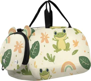 Frog Leaf Motif Youth Sports Duffel Bag with Ventilated Shoe Compartment|All-Season Lightweight Travel Gym Bag for Girls & Boys|Water-Resistant Gear Bag