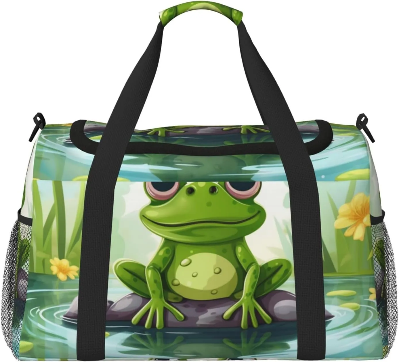 Frog On A Pond Travel Duffel Bag Lightweight Waterproof Carry On Tote Bag Foldable Weekender Overnight Bags Sport Gym Bag For Women Men