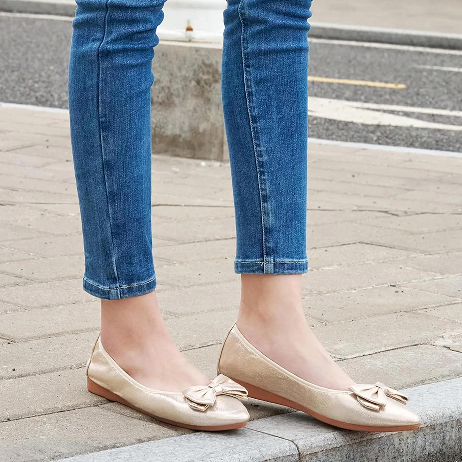 FUDYNMALC Womens Ballet Flats Shoes: Foldable Dressy Wedding Ballerina Shoes Sparkly Bowknot Pointed Toe Slip on Walking Loafers