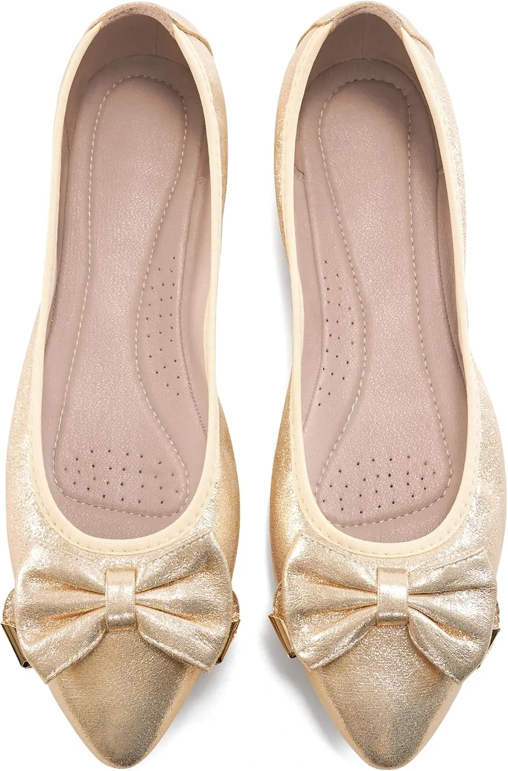 FUDYNMALC Womens Ballet Flats Shoes: Foldable Dressy Wedding Ballerina Shoes Sparkly Bowknot Pointed Toe Slip on Walking Loafers