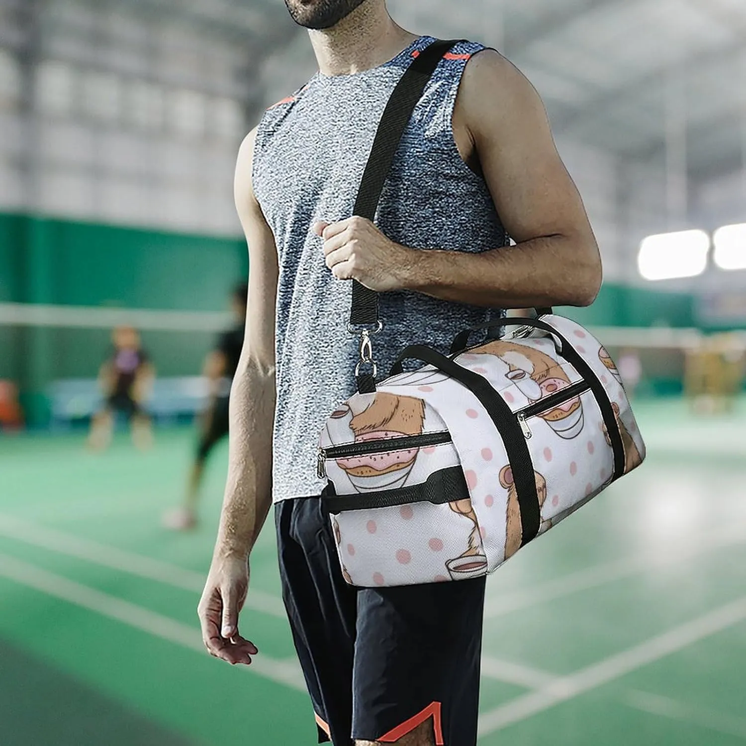 Funny Capybar on Dots Fitness Large Gym Bag for Unisex with Shoe Compartment & Wet Pocket