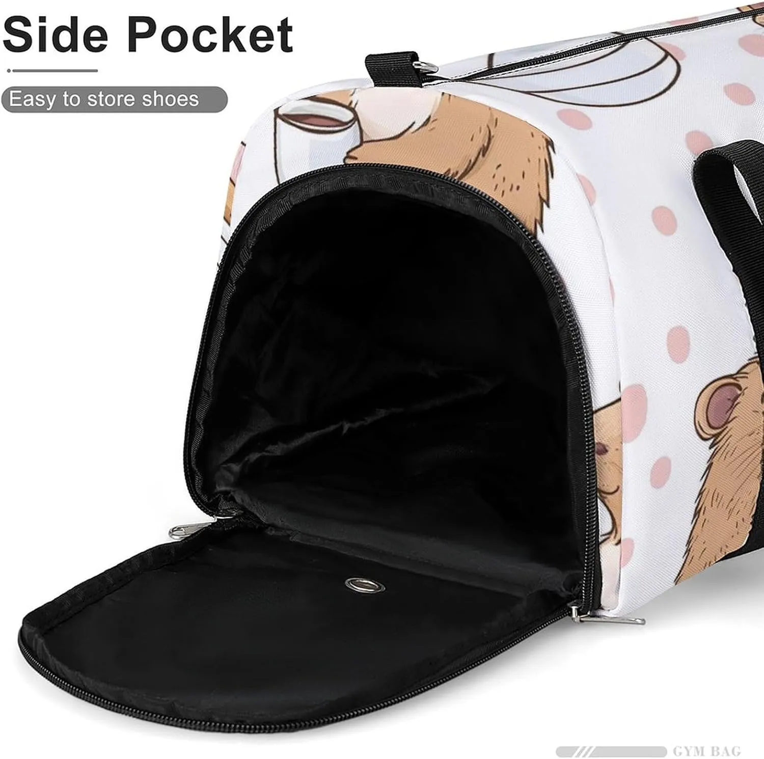Funny Capybar on Dots Fitness Large Gym Bag for Unisex with Shoe Compartment & Wet Pocket