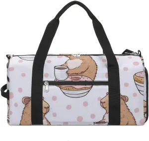 Funny Capybar on Dots Fitness Large Gym Bag for Unisex with Shoe Compartment & Wet Pocket
